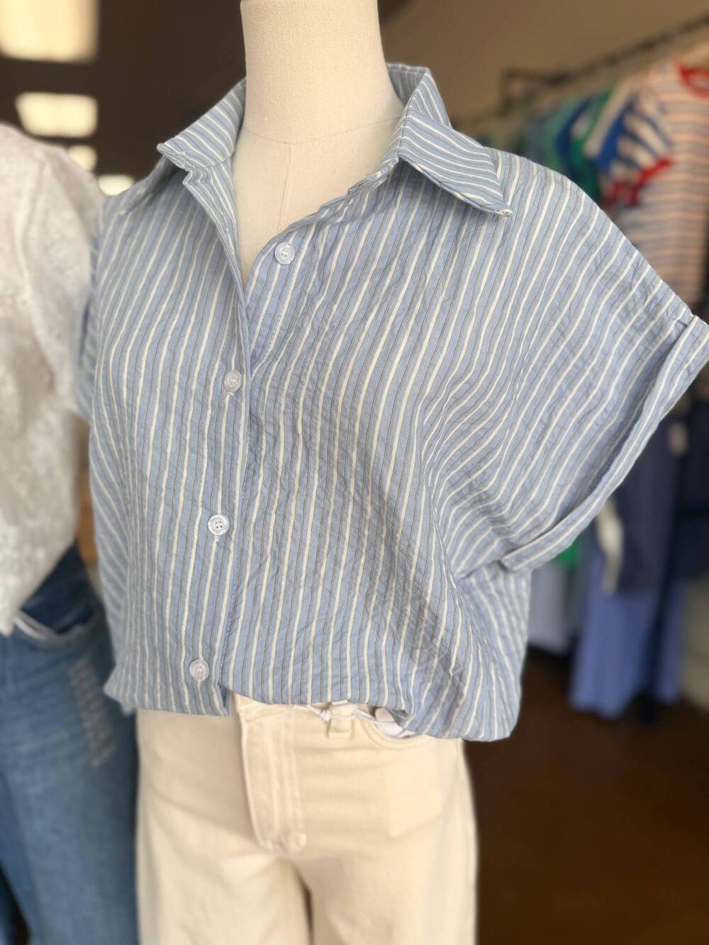 NEW KLD women's tracy button front blouse in blue